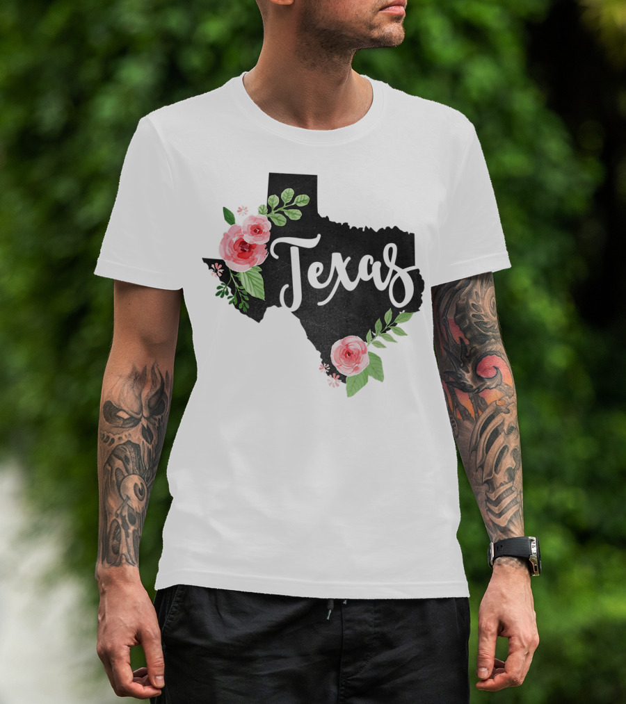 Texas Chalkboard With Watercolor Flowers Home State T-Shirt