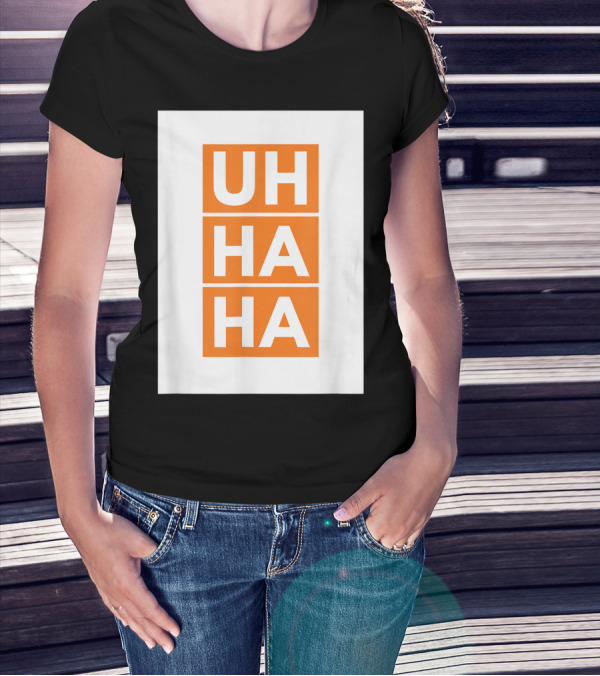 UH HA HA Bold White Letters On Orange Blocks T-Shirt