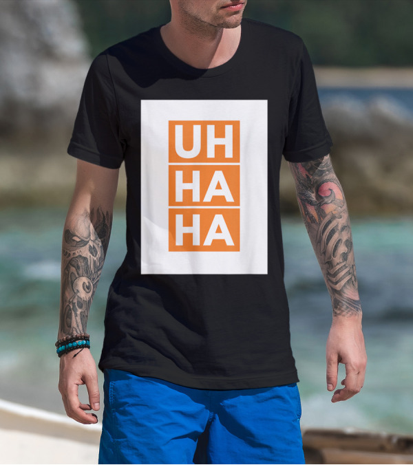 UH HA HA Bold White Letters On Orange Blocks T-Shirt