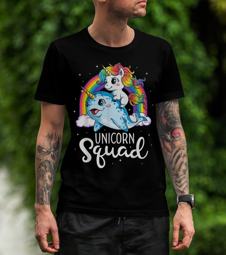 Unicorn Squad Narwhal Rainbow Girls Kids T-Shirt