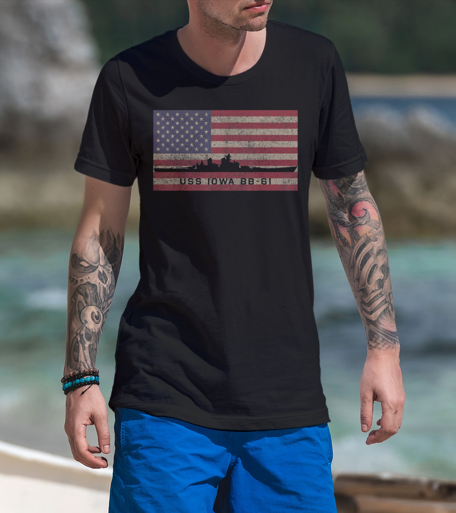 USS Iowa BB-61 American Flag Battleship T-Shirt