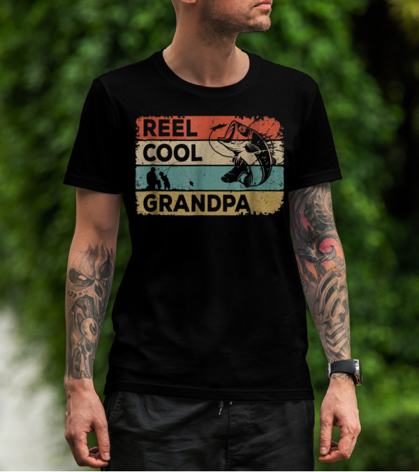 Reel Cool Grandpa Vintage Fishing With Fish And Angler T-Shirt