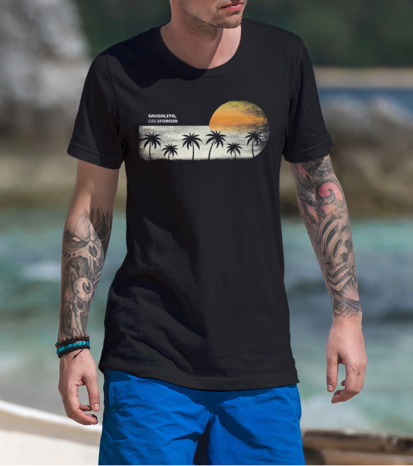 Sausalito California Vintage Ocean Sunset Palm Trees T-Shirt