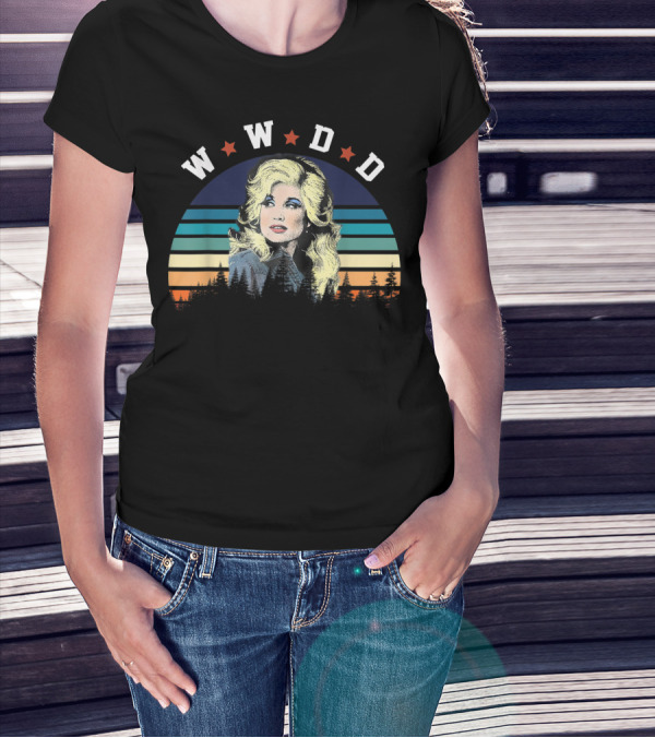 WWDD Retro Dolly Parton Striped Trees T-Shirt