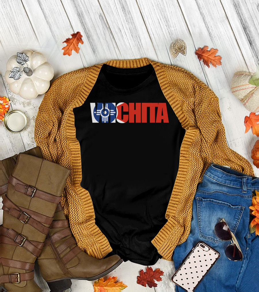 Wichita Kansas Flag Typography T-Shirt