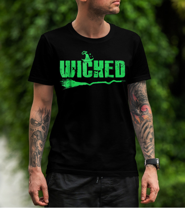 Wicked Green Witch Hat Broomstick Halloween Magic T-Shirt