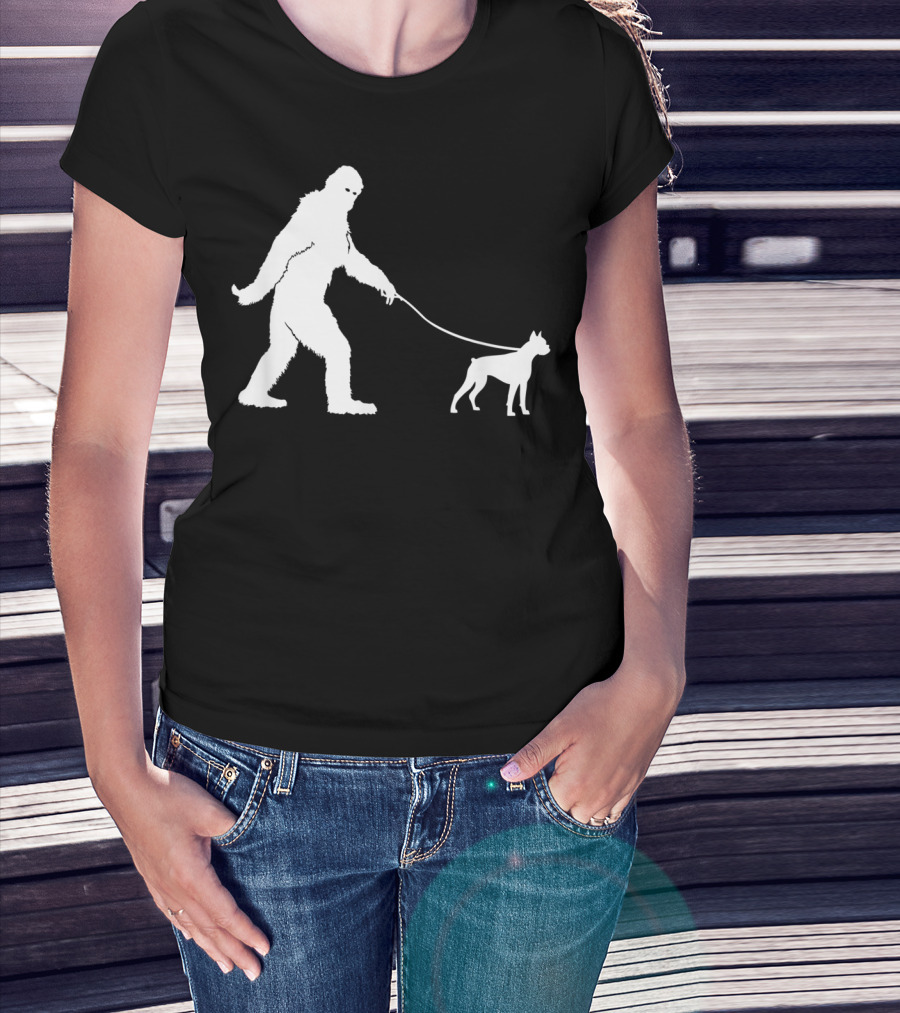 Bigfoot Sasquatch Walking Boxer Dog Lovers T-Shirt