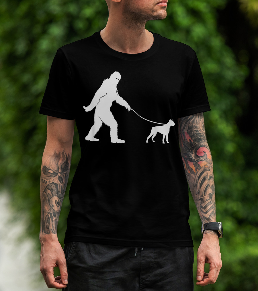 Bigfoot Sasquatch Walking Boxer Dog Lovers T-Shirt