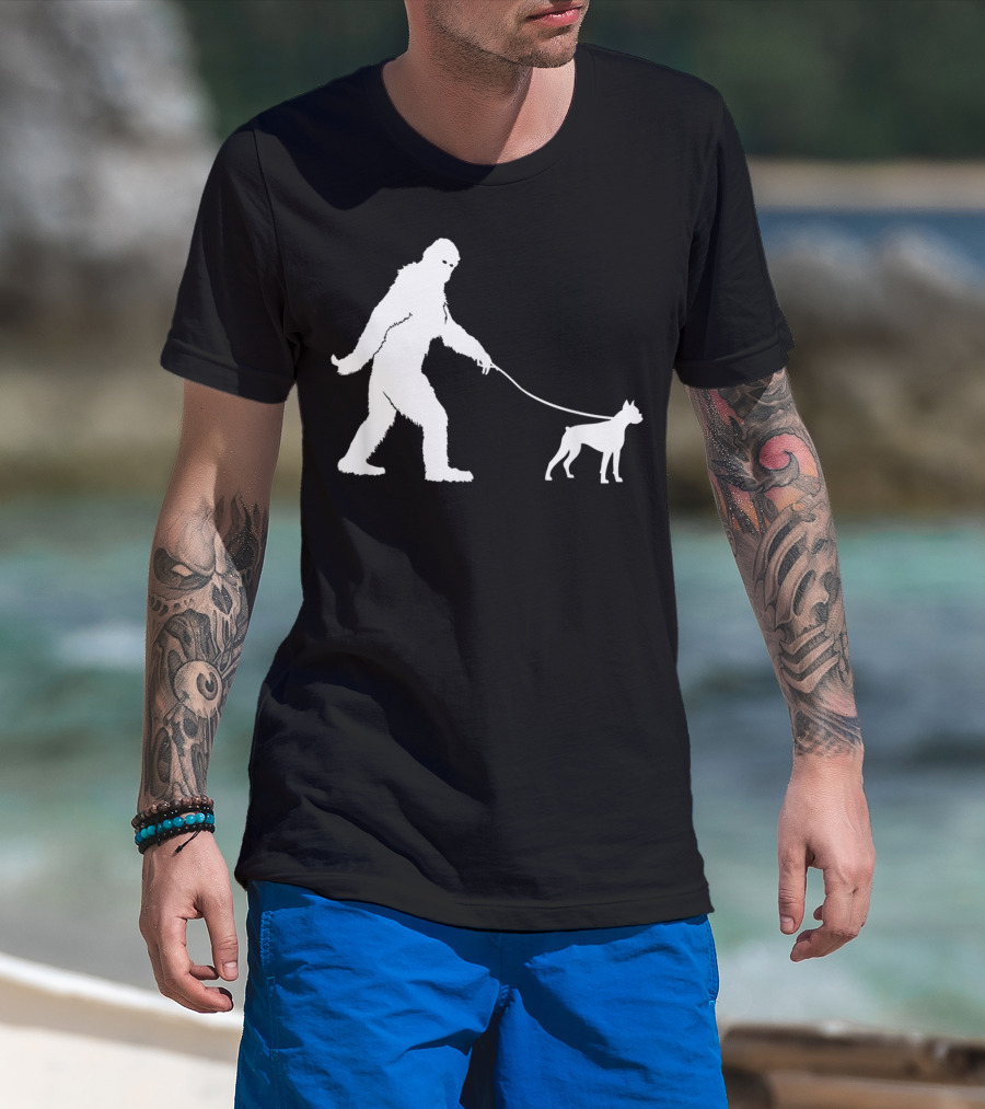 Bigfoot Sasquatch Walking Boxer Dog Lovers T-Shirt