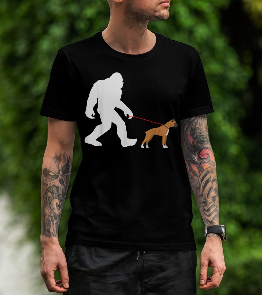 Bigfoot Sasquatch Walking Boxer Dog Novelty T-Shirt