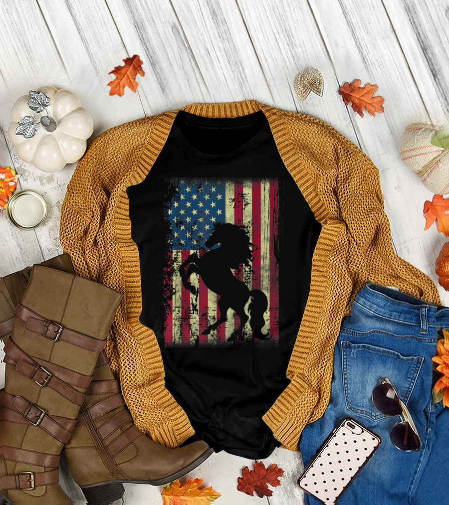 USA Patriotic Horse and American Flag T-Shirt