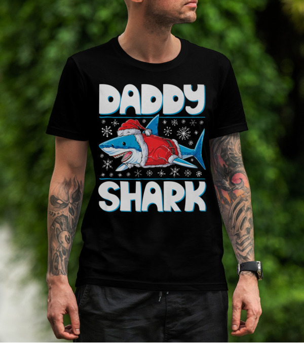 Daddy Shark Santa Christmas Snowflakes T-Shirt