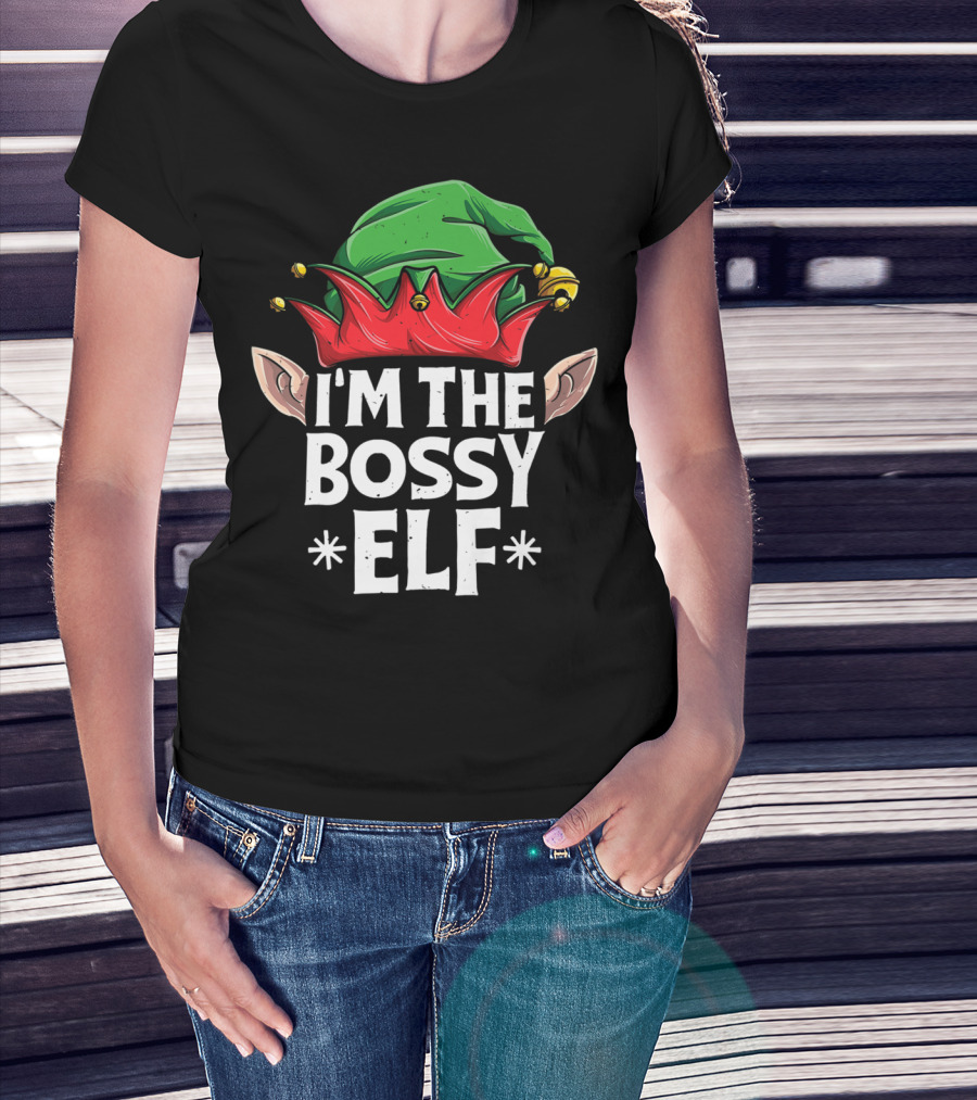 I'm The Bossy Elf Christmas Family Matching Jingle Hat Ears T-Shirt