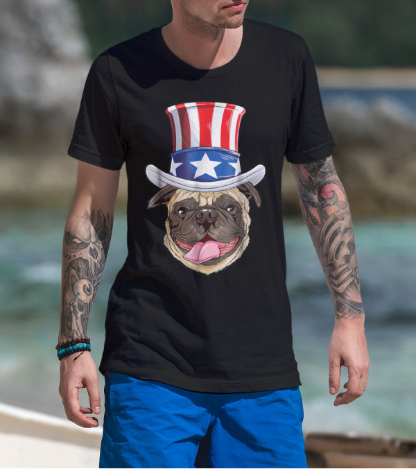 Pug Wearing Uncle Sam Hat 4th Of July Boys Kids American T-Shirt