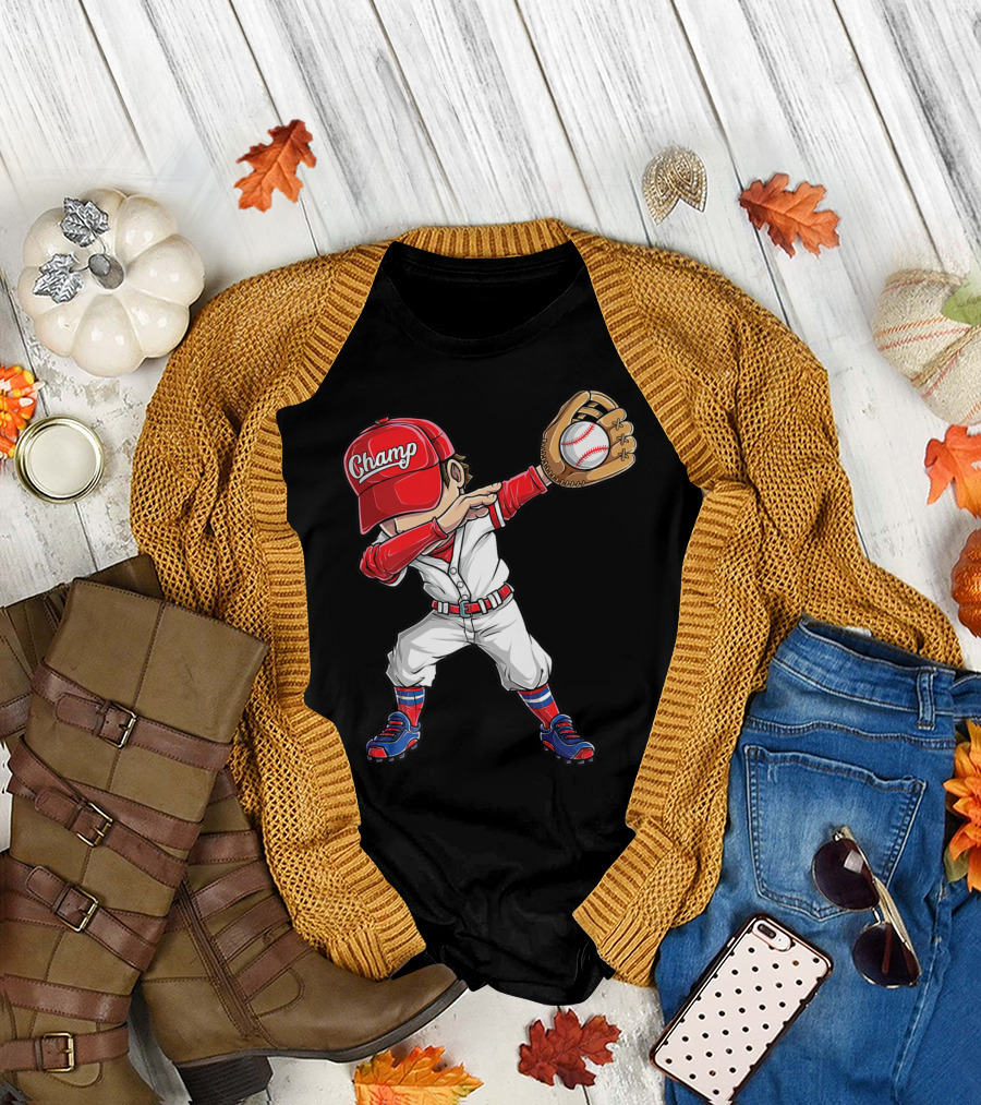 Baseball Player Dabbing Dance Champ Hat Gloves Funny Dab T-Shirt