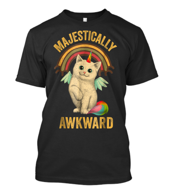 Majestically Awkward Caticorn Cat With Rainbow Wings T-Shirt