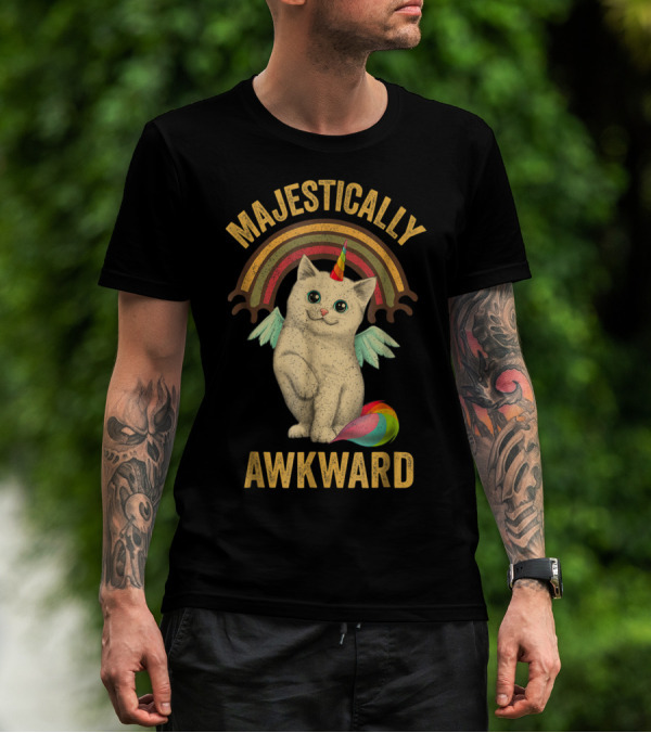 Majestically Awkward Caticorn Cat With Rainbow Wings T-Shirt