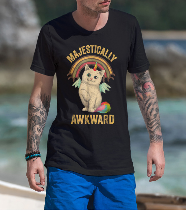 Majestically Awkward Caticorn Cat With Rainbow Wings T-Shirt