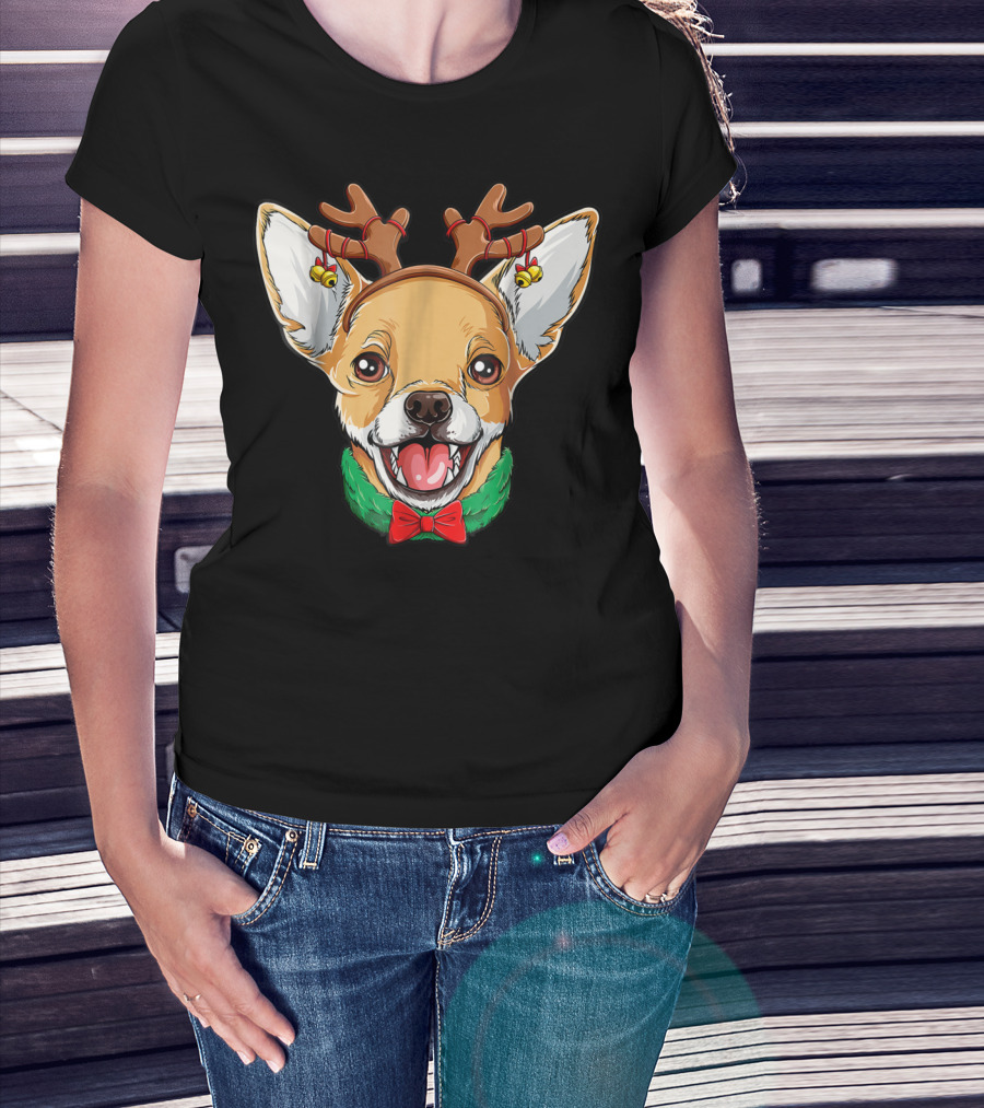 Chihuahua Christmas Reindeer Antlers Bowtie Dog Xmas LC T-Shirt