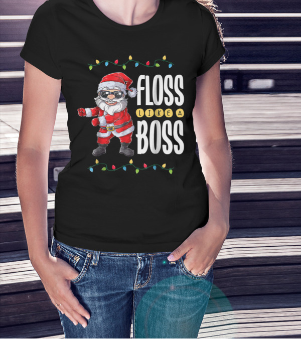 Christmas Floss Like A Boss Santa Dancing With Lights T-Shirt