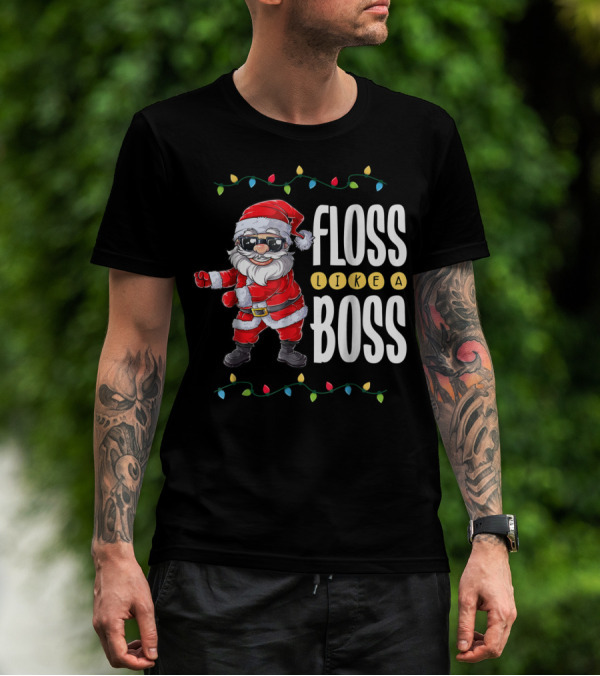 Christmas Floss Like A Boss Santa Dancing With Lights T-Shirt