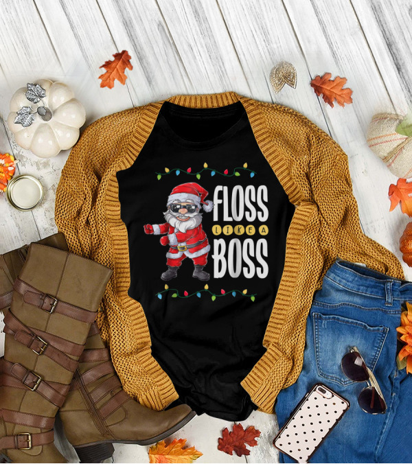 Christmas Floss Like A Boss Santa Dancing With Lights T-Shirt
