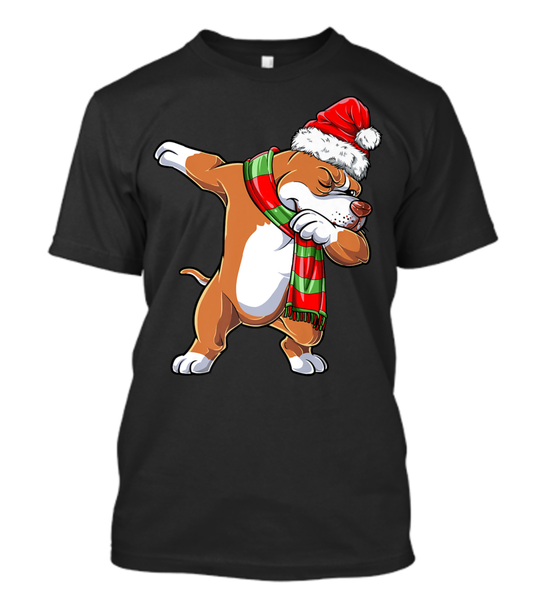 Christmas Boys Dabbing Pit Bull Santa Hat Scarf T-Shirt