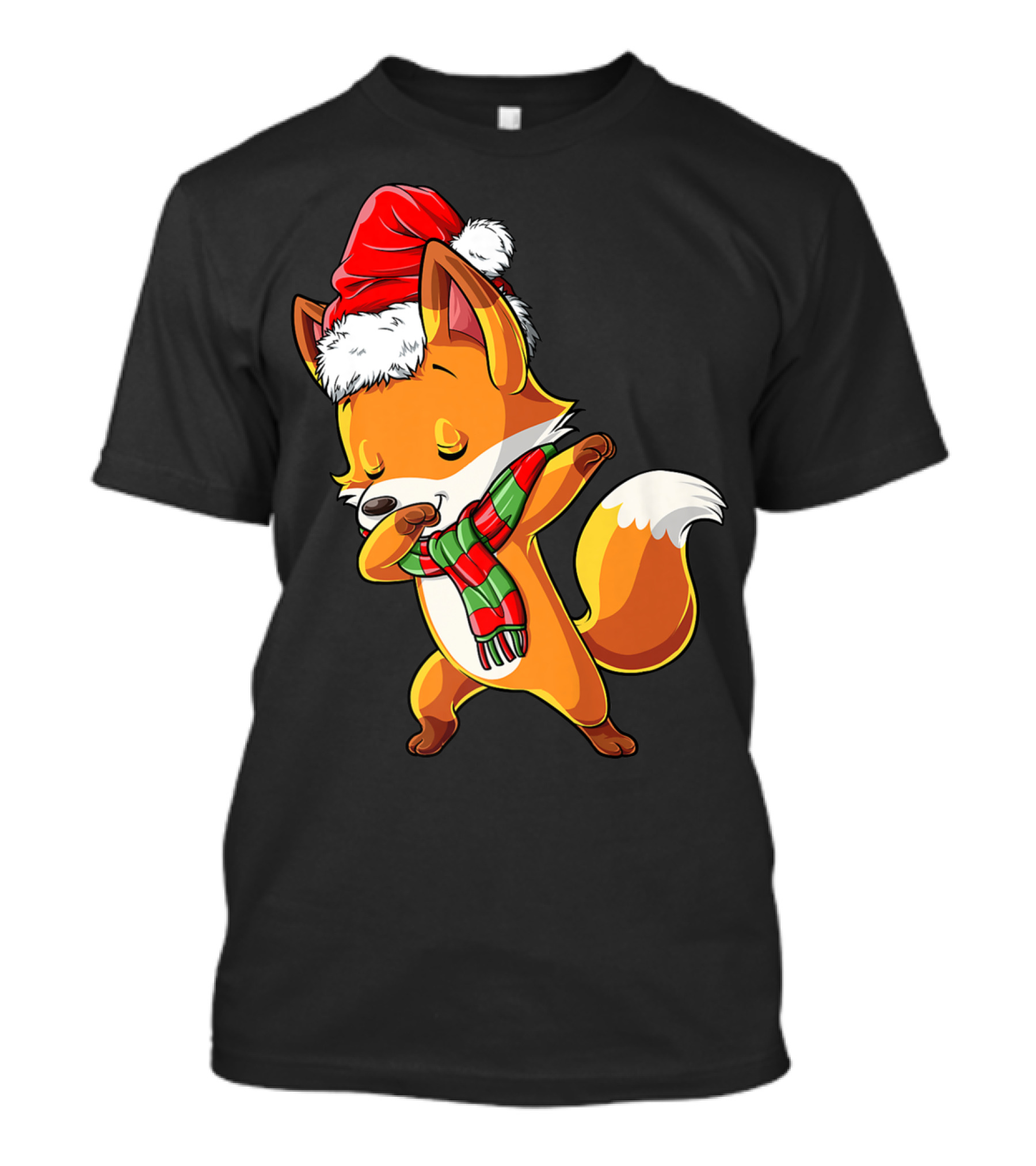 Christmas Dabbing Fox Santa Hat Scarf T-Shirt