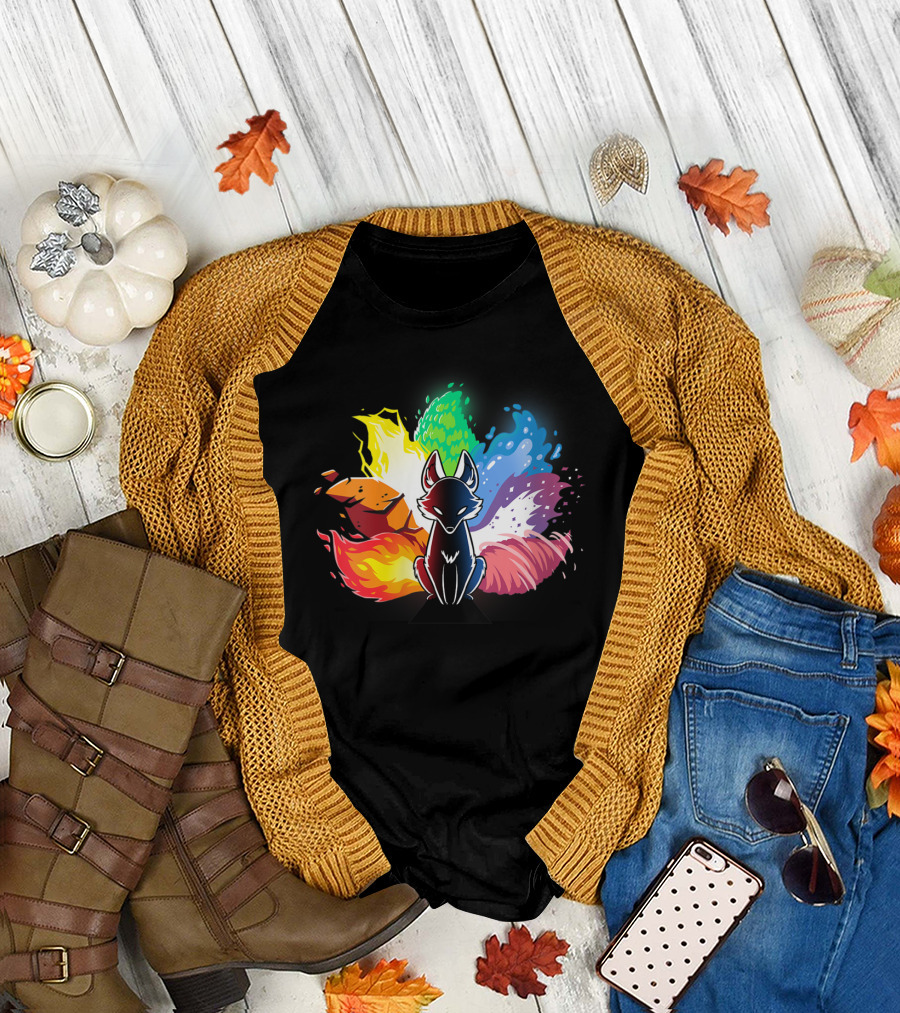 Elemental Kitsune with Vibrant Elemental Forces Kawaii T-Shirt