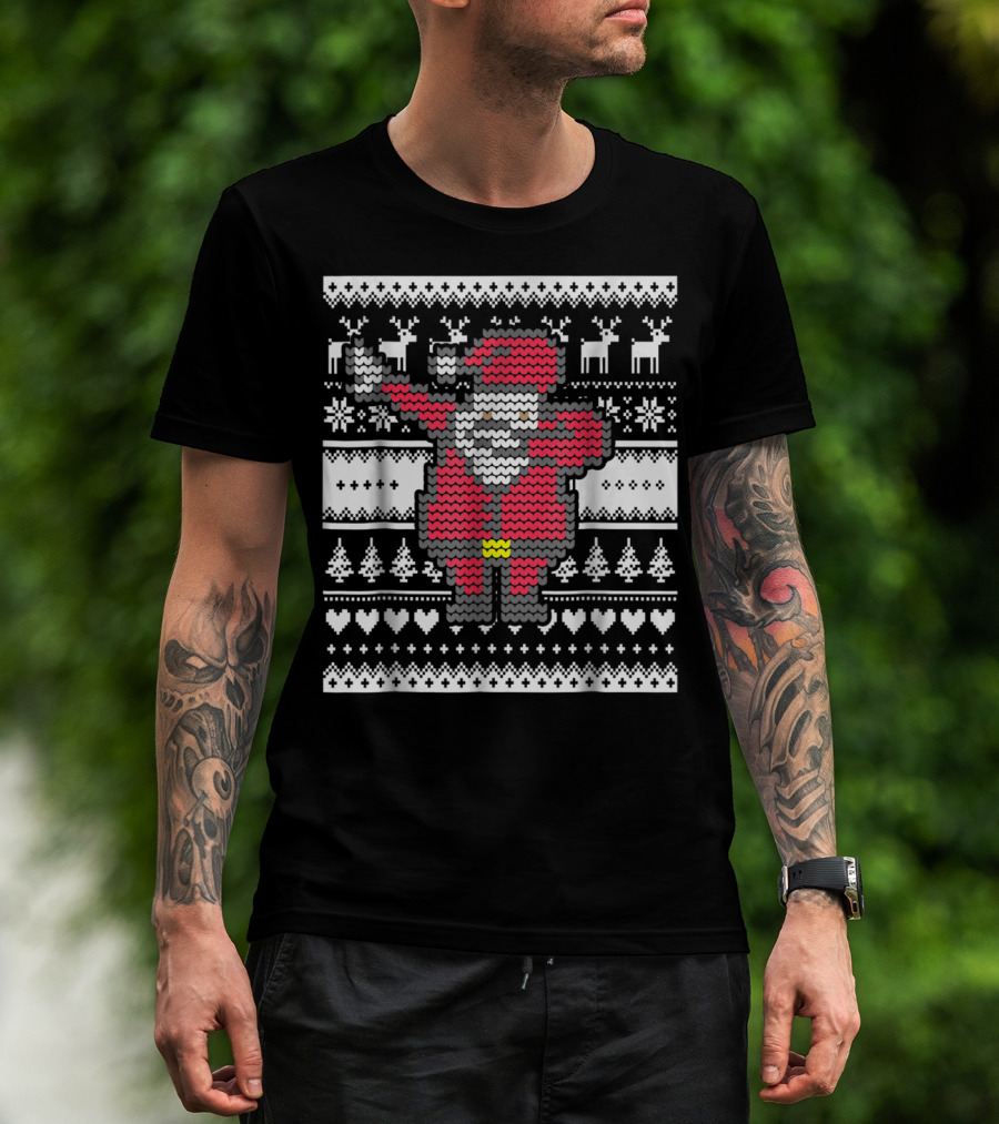 Dabbing Santa Claus Ugly Christmas Sweater Pattern T-Shirt