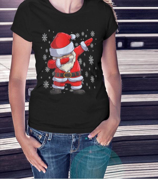 Dabbing Santa Funny Christmas Flossing Snowflakes T-Shirt