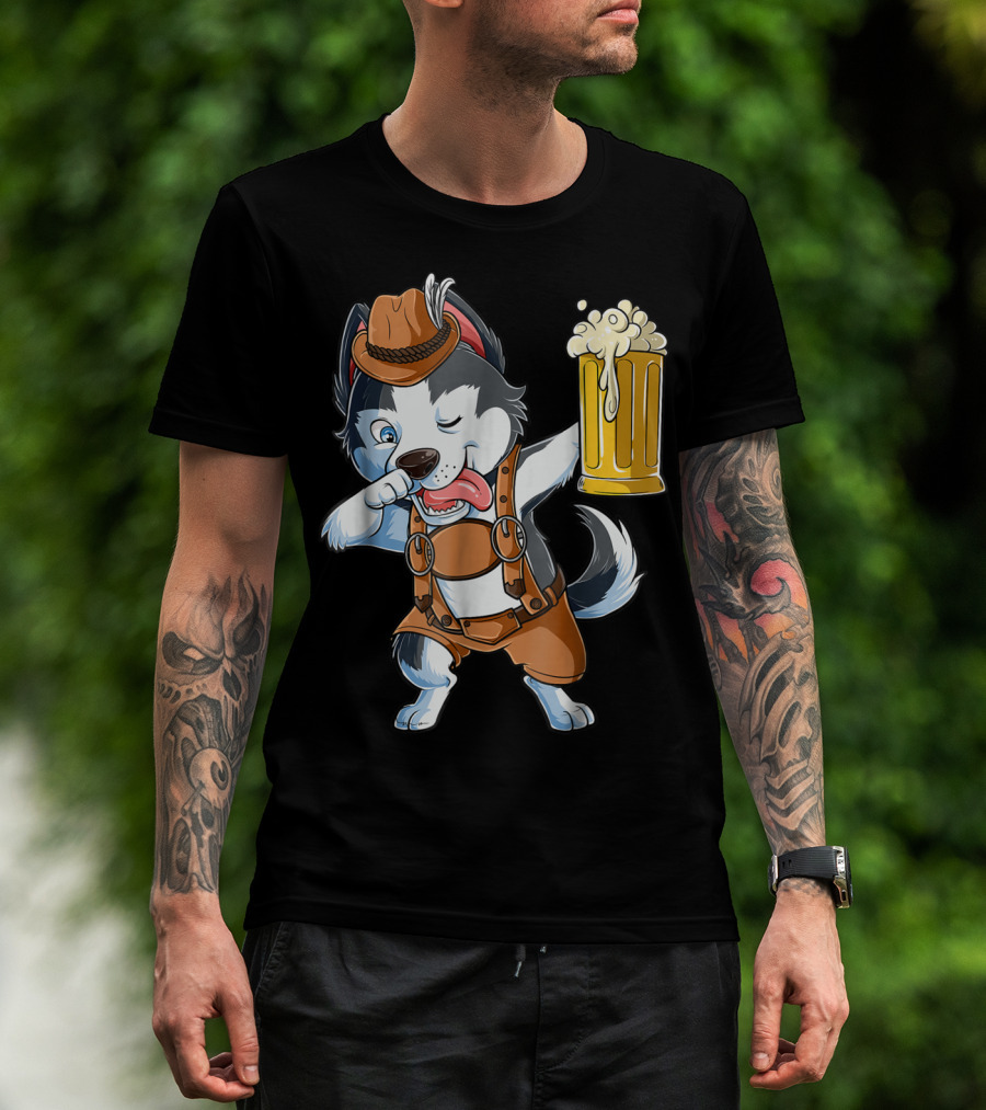 Dabbing Siberian Husky Oktoberfest Lederhosen Beer Mug T-Shirt