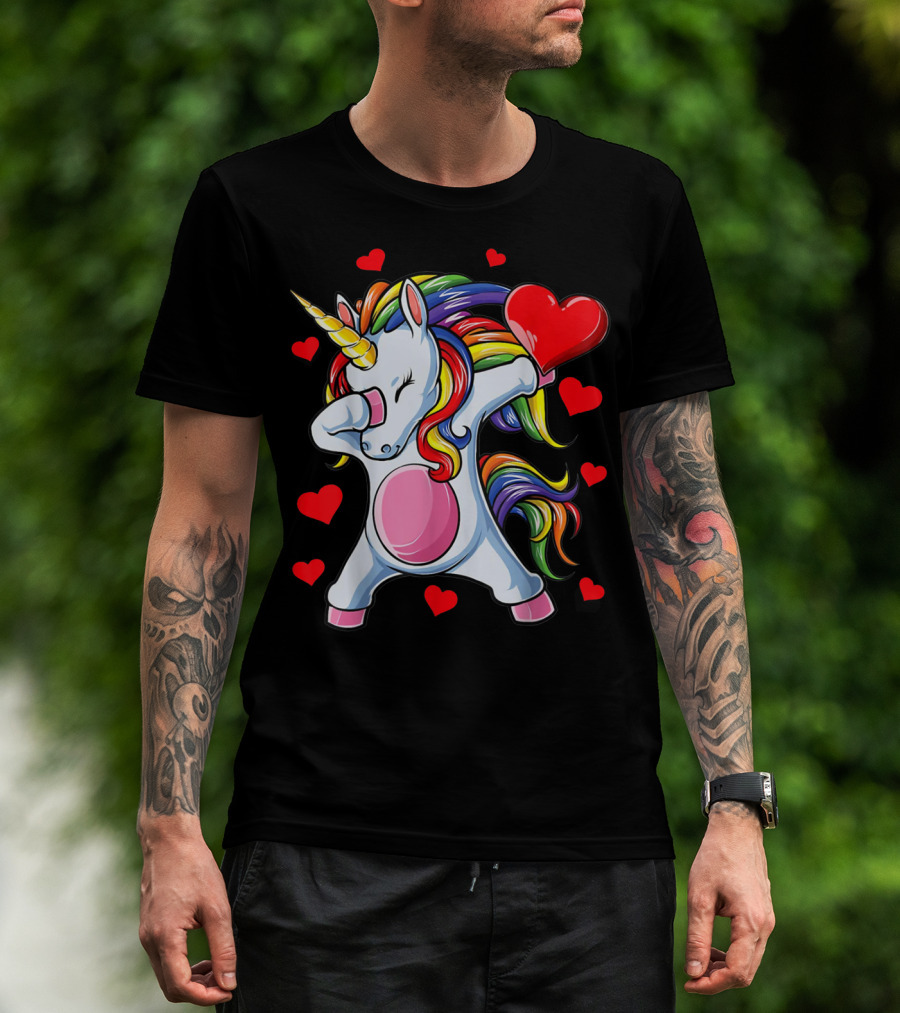 Valentines Day Dabbing Unicorn With Heart Girls T-Shirt