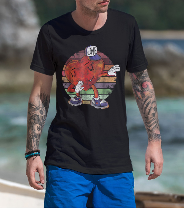 Love Heart Dabbing Vintage Valentines Day With Cap T-Shirt