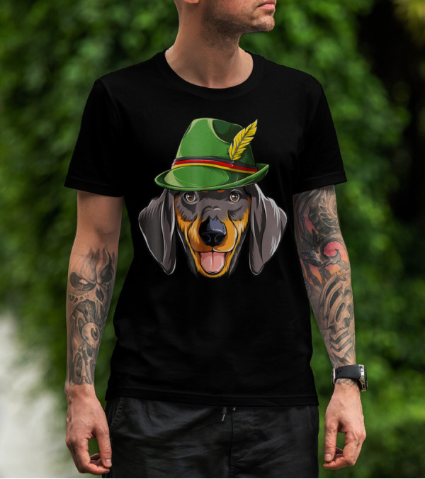 Dachshund Oktoberfest Kids Boys Lederhosen Dog In Green Hat With Feather T-Shirt