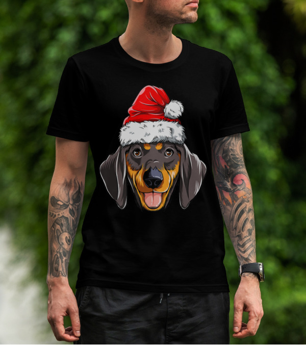 Dachshund Santa Christmas Kids Xmas Holiday Dog Cute Pup Festive Hat T-Shirt