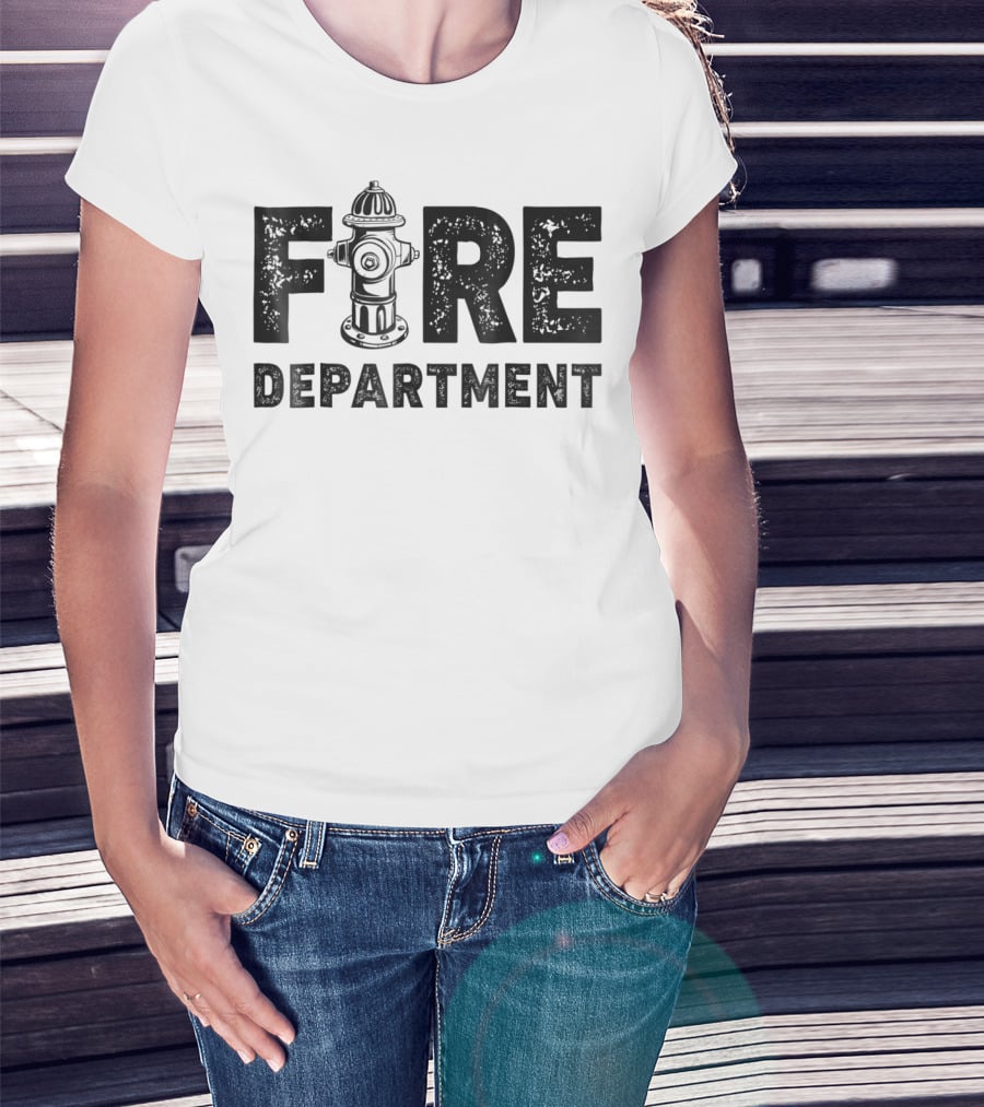 Fire Department Firefighter Thin Red Line Hydrant Typography T-Shirt