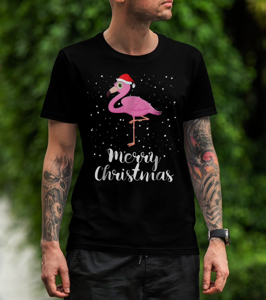 Merry Christmas Flamingo Santa Hat Family Matching Group T-Shirt