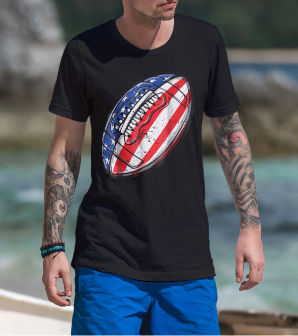 American Flag Football Fourth Of July T-Shirt