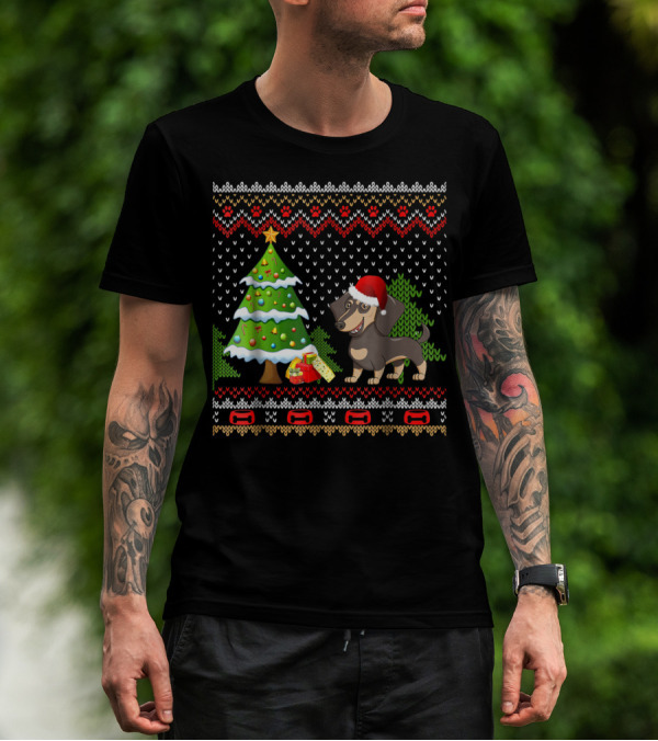 Dachshunds Santa Christmas UglyDog Festive Sweater Holiday Tree T-Shirt