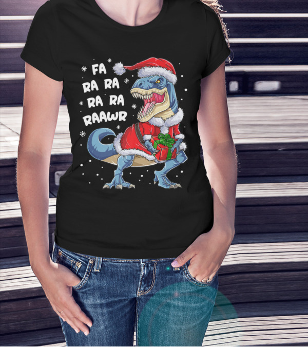 Fa Ra Ra Ra Rawr Dinosaur Christmas Rex Santa T-Shirt