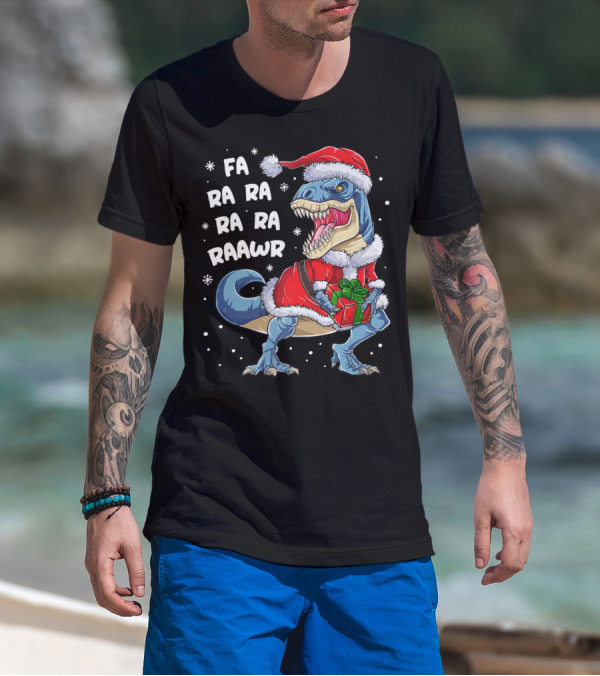 Fa Ra Ra Ra Rawr Dinosaur Christmas Rex Santa T-Shirt