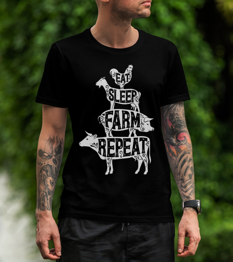 Eat Sleep Farm Repeat Farmer Goat Pig Cow Rooster T-Shirt