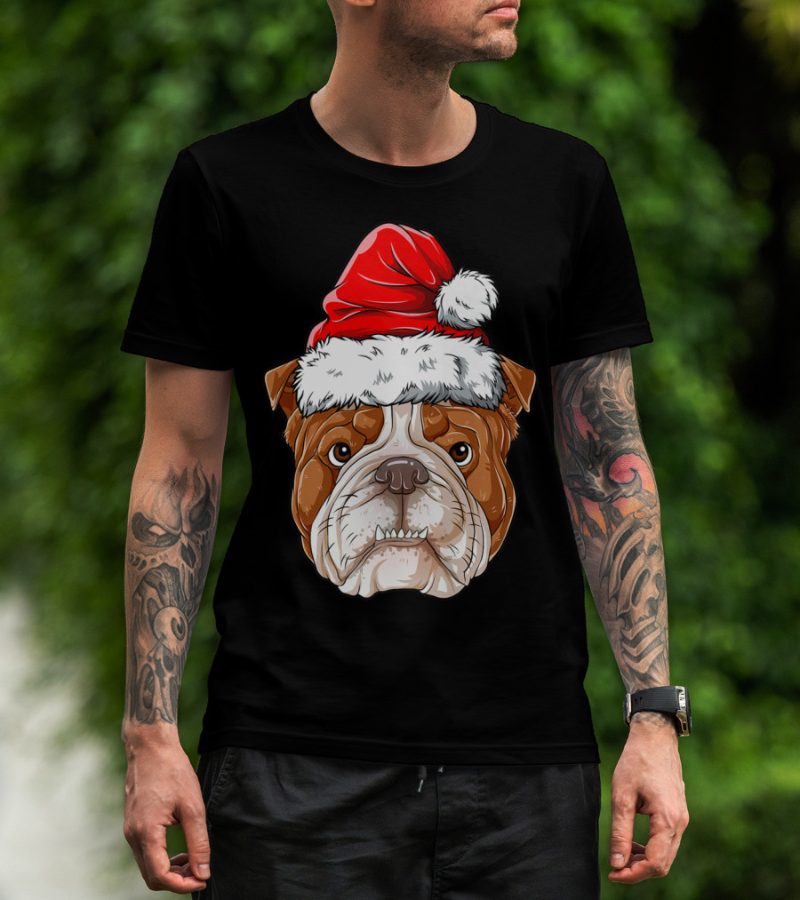 English Bulldog Santa Christmas Boys Kids GB Holiday Bulldog T-Shirt