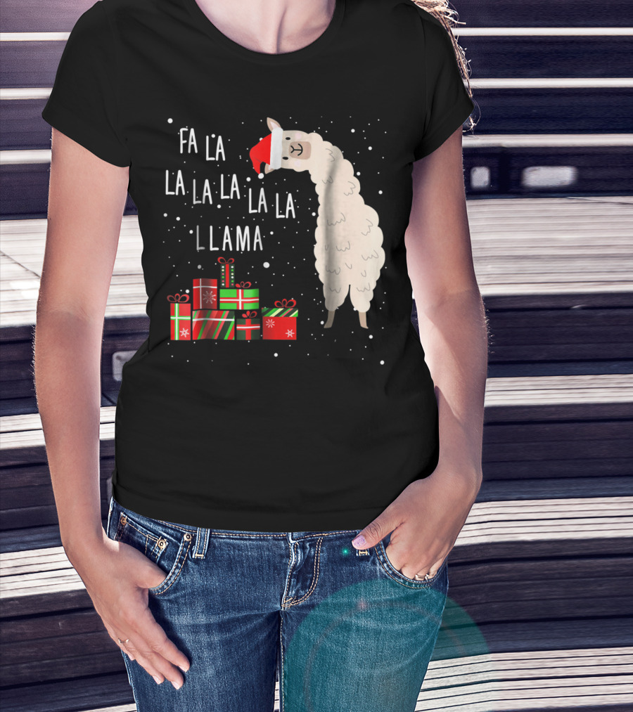 Fa La La La La La Llama Christmas Gifts Santa Hat T-Shirt