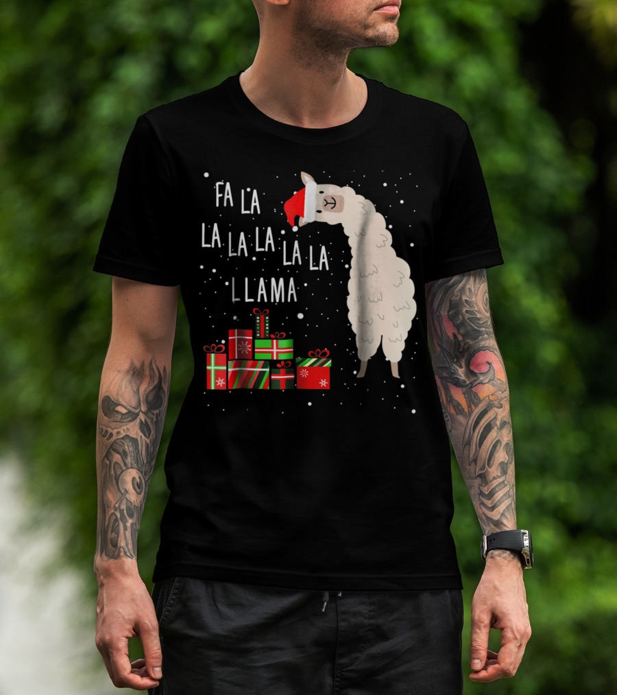 Fa La La La La La Llama Christmas Gifts Santa Hat T-Shirt