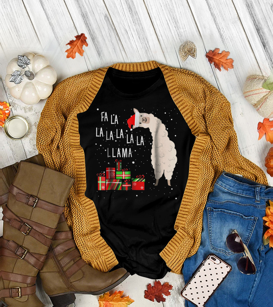 Fa La La La La La Llama Christmas Gifts Santa Hat T-Shirt