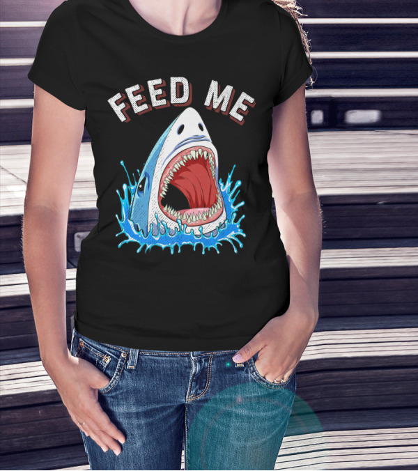 Feed Me Shark Head Lover Jawsome Ocean Splash T-Shirt