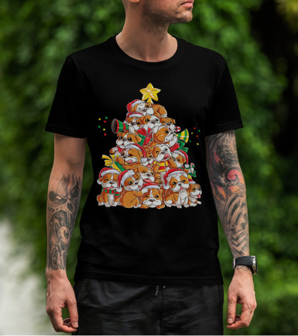 English Bulldog Christmas Tree Holiday Festive Boys T-Shirt