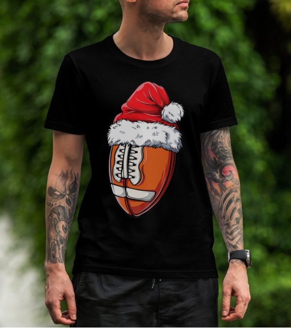 Football Ball Santa Hat Christmas Boys Xmas Football T-Shirt